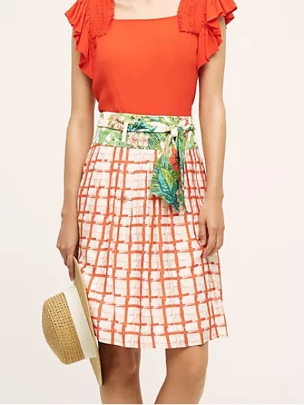 Anthropologie Maeve Country Fair Skirt Silk Blend Red/White Plaid Summer Size 12